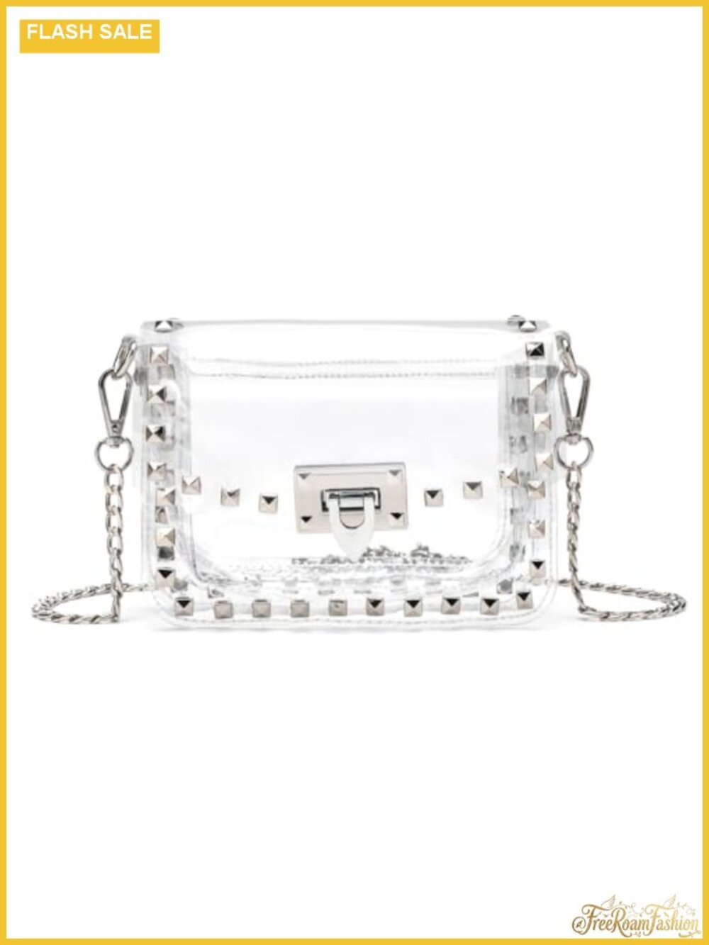 Clear PVC Crossbody Clutch Purse Rivet Decor Removable Strap Stadium Concert Bag